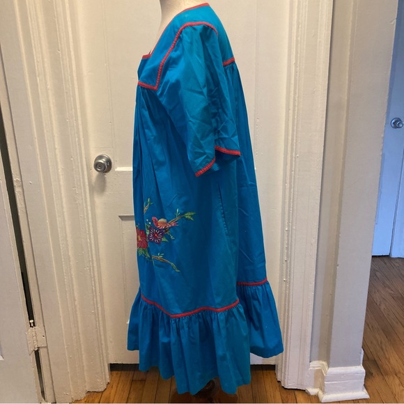 Bechamel bright blue embroidered square neck short sleeve summer peasant dress L - Picture 7 of 16